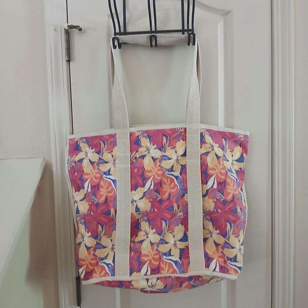 Rip Curl 100% Cotton Canvas Beach Bag Boat Tote Pink Tropical Floral Coastal